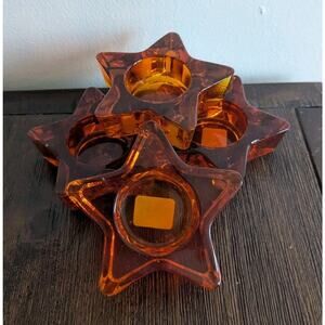 Crate & Barrel Amber Glass Star Celestial Tealight Candle Holder Set Of 4